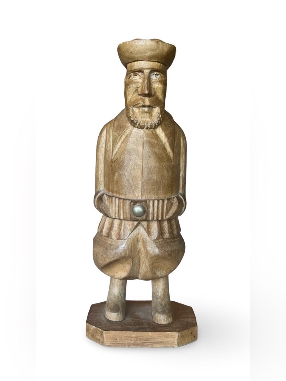 Vintage Hand Carved Wooden Folk Art Figurine Bearded Man Statue Rustic 7.5”